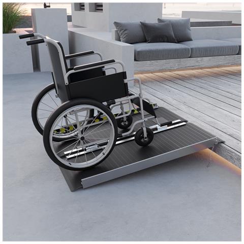 Rampa Per Sedia A Rotelle Pieghevole In Alluminio Con Deflettori E Adesivi, 91x73.6x5.1 Cm, Nero - Foto 2