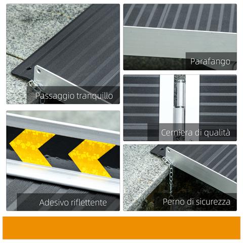 Rampa Per Sedia A Rotelle Pieghevole In Alluminio Con Deflettori E Adesivi, 91x73.6x5.1 Cm, Nero - Foto 6