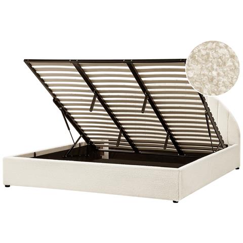 Letto Matrimoniale Contenitore Bouclé Bianco Sporco 180 X 200 Cm Chadenet - Foto 2