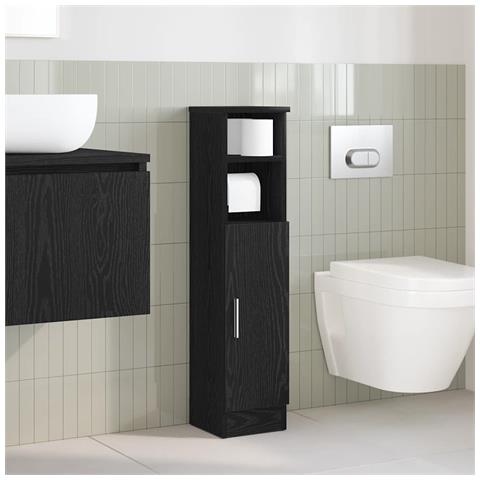 Mobile Da Bagno Con Portarotolo Nero 20,5x22x90 Cm - Foto 3