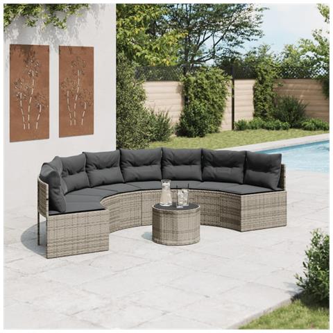 Divano Giardino Tavolo Cuscini Semicircolare Grigio Polyrattan - Foto 1