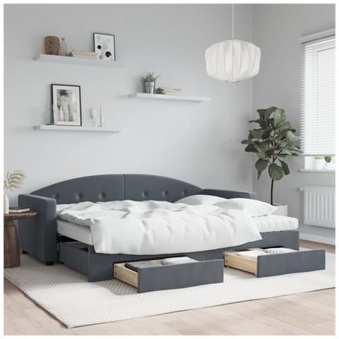 Divano Letto Estraibile Cassetti Grigio Scuro 80x200cm Velluto - Foto 1