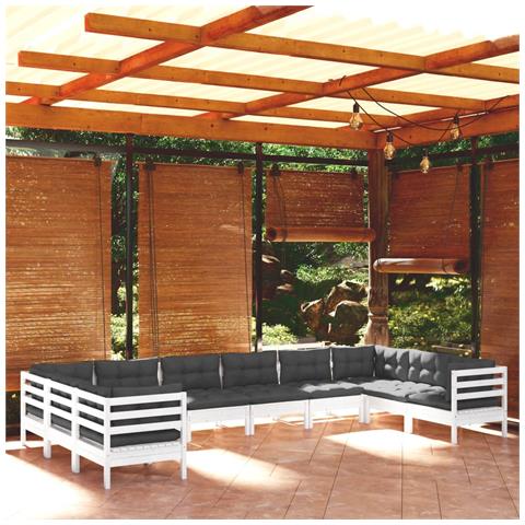 Lusso Casadino - Set Divani Da Giardino 10 Pz Con Cuscini Bianchi Legno Di Pino - Foto 7