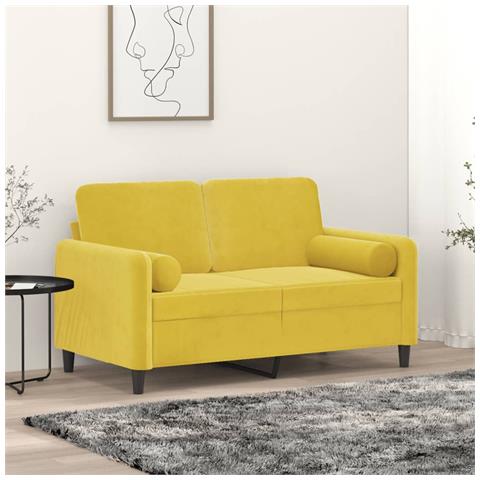 Divano A 2 Posti Con Cuscini Giallo 120 Cm In Velluto - Foto 8