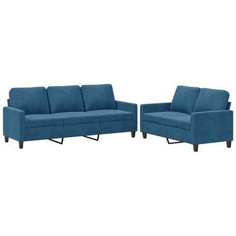 Set di Divani 2 pz con Cuscini Blu in Velluto - Foto 1