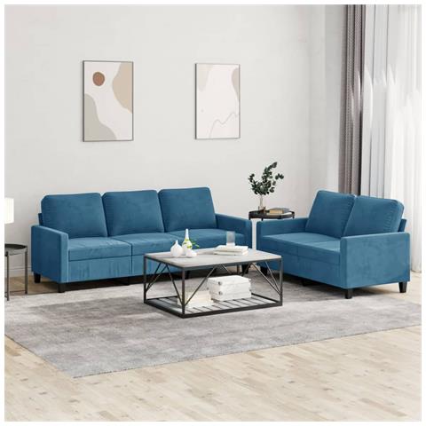 Set di Divani 2 pz con Cuscini Blu in Velluto - Foto 2