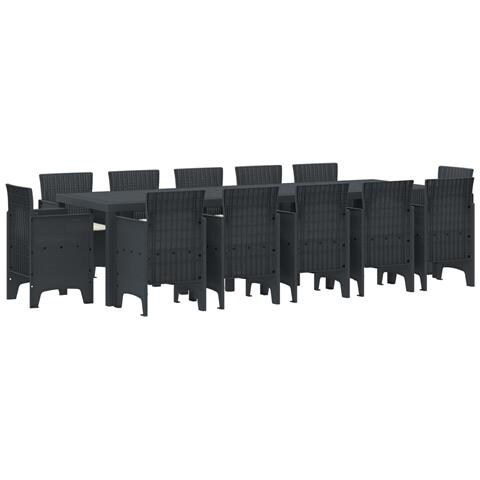 Set da pranzo da giardino da 13 pezzi con cuscini in polyrattan antracite, Tavolo da giardino antracite 150x100x73 cm in polyrattan, Sedie da giardino con cuscini 4 pezzi antracite in polyrattan - Foto 1
