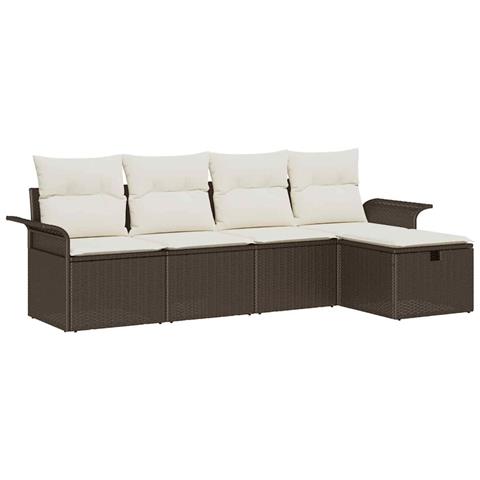 Set di Divani da Giardino 5 Pezzi con Cuscini Marrone Rattan Poliestere, Divano da Giardino a 2 Posti con Ripostiglio e Cuscini Marrone Rattan Poliestere - Foto 1