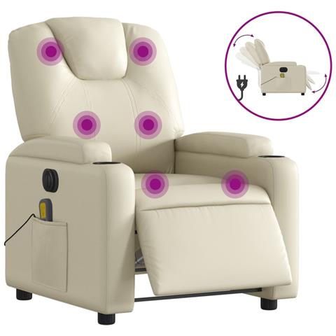 Poltrona Massaggiante Elettrica Reclinabile Crema Similpelle - Foto 1
