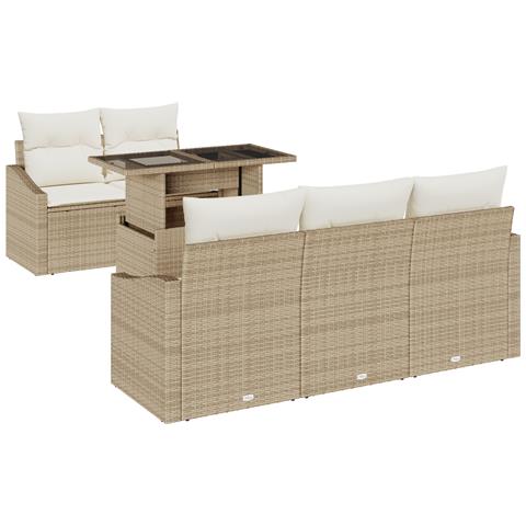 Set Divano da Giardino a 6 Pezzi con Cuscini Beige in Polyrattan - Foto 1