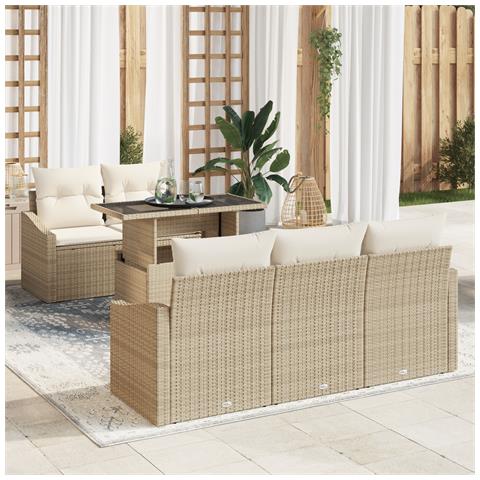 Set Divano da Giardino a 6 Pezzi con Cuscini Beige in Polyrattan - Foto 2