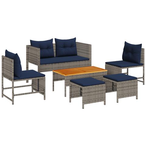 Set Divano da Esterno Grigio e blu navy Rattan con telaio in metallo - Foto 1