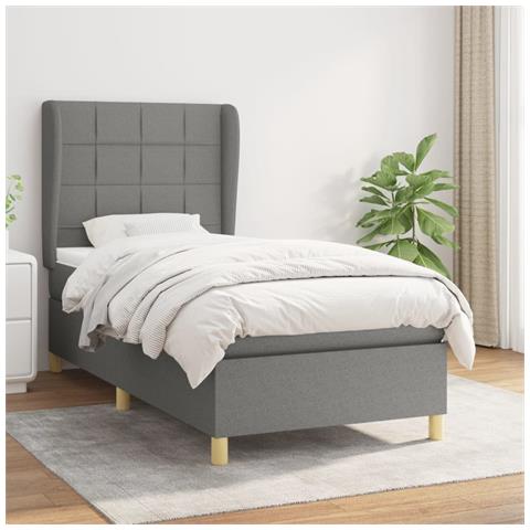 Giroletto a Molle con Materasso Grigio Scuro 80x200 cm Tessuto - Foto 2