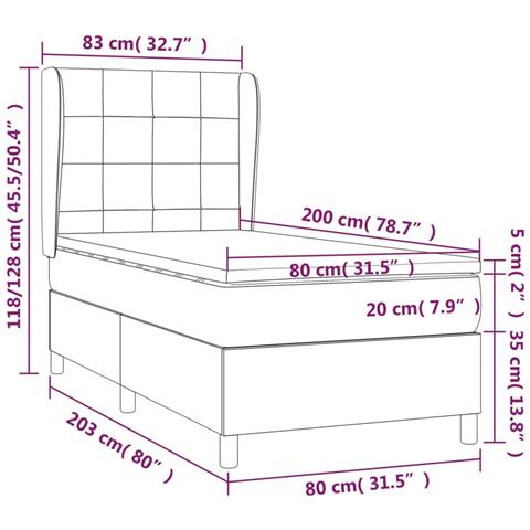 Giroletto a Molle con Materasso Grigio Scuro 80x200 cm Tessuto - Foto 7