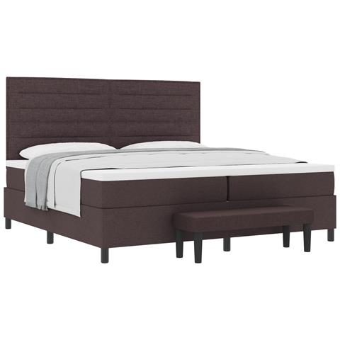 Letto a molle con materasso e panca marrone scuro 200x200 cm Tessuto - Foto 1