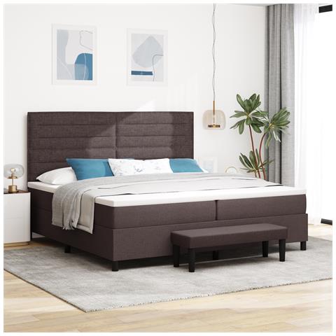 Letto a molle con materasso e panca marrone scuro 200x200 cm Tessuto - Foto 2