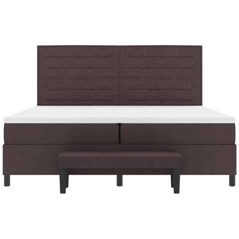 Letto a molle con materasso e panca marrone scuro 200x200 cm Tessuto - Foto 9