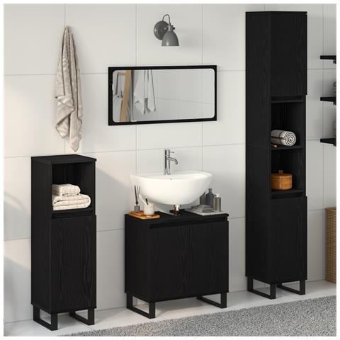 Set di mobili per bagno a 3 pezzi in legno ingegnerizzato nero - Foto 2