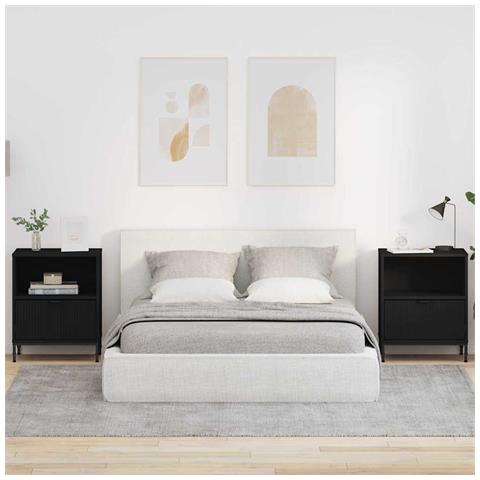 Comodini 2 pcs Nero 49 x 36 x 61 cm Legno multistrato - Foto 2