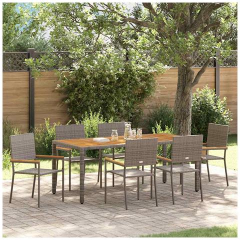 Set da Pranzo per Giardino 7 pcs Grigio 190 x 90 x 75 cm - Foto 2