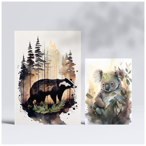 Set Di 6 Stampe Illustrazioni Di Creature Indipendenti Di Animali In Paesaggi Naturali, Design D'interni Realistico In Stile Acquerello A3 & A4 Senza Cornice - Foto 2