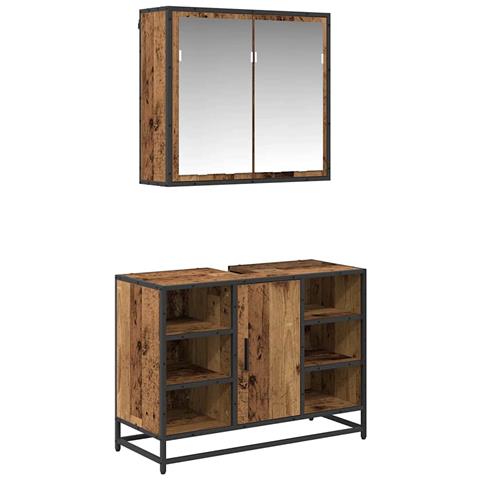 Set di mobili per il bagno con lo scaffale 2 pcs Legno vecchio - Foto 1