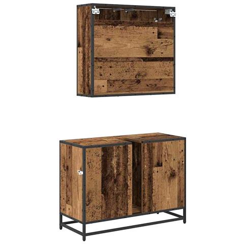Set di mobili per il bagno con lo scaffale 2 pcs Legno vecchio - Foto 9