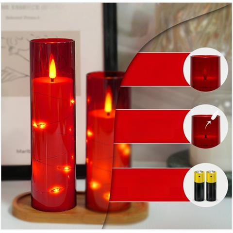 Candela Led Rossa Senza Fiamma (5.5x20cm) - A Batteria Per Natale E Feste - Foto 6
