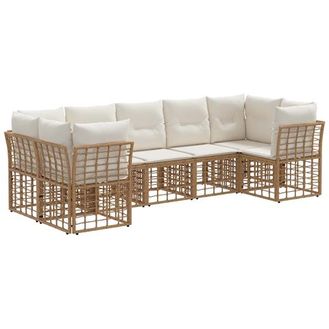 Set di divani da esterno 7 pcs Naturale e Bianco Crema - Foto 1