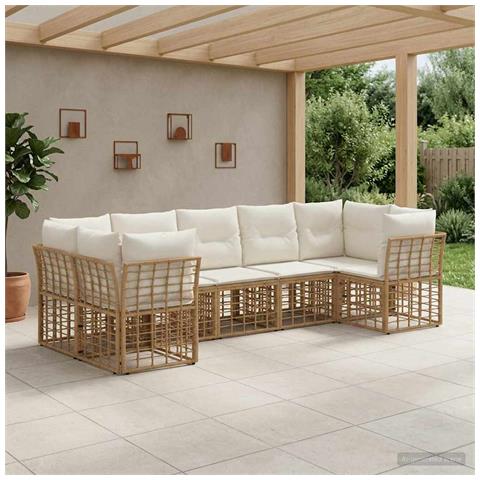 Set di divani da esterno 7 pcs Naturale e Bianco Crema - Foto 2