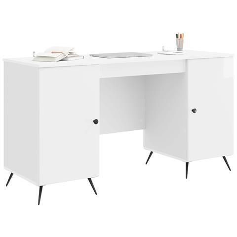 Scrivania Bianco Lucido 142,5 x 50 x 75 cm Legno ingegnerizzato - Foto 2