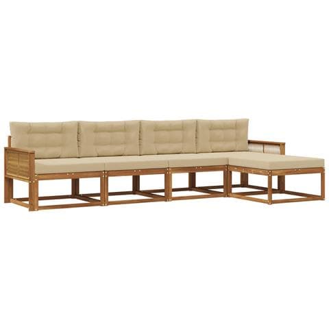 Set di divani da esterno con cuscino 5 pcs Naturale e Beige - Foto 1