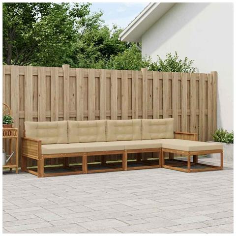 Set di divani da esterno con cuscino 5 pcs Naturale e Beige - Foto 2