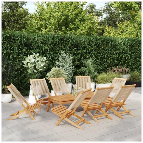 Sedie da Giardino Pieghevoli 8pz Beige Legno Massello di Acacia - Foto 2