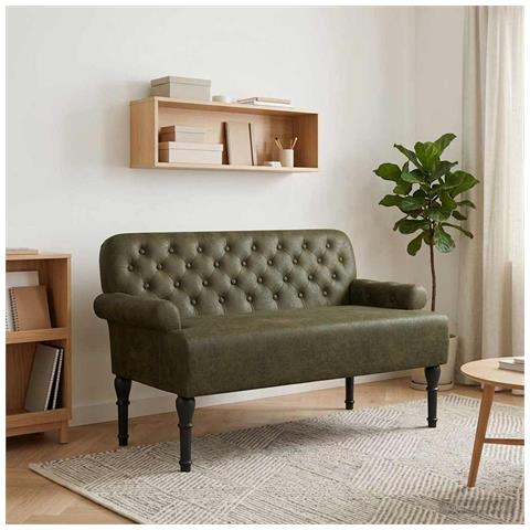 Loveseat con bottoni imbottiti Verde militare 120 x 65 x 78 cm - Foto 2