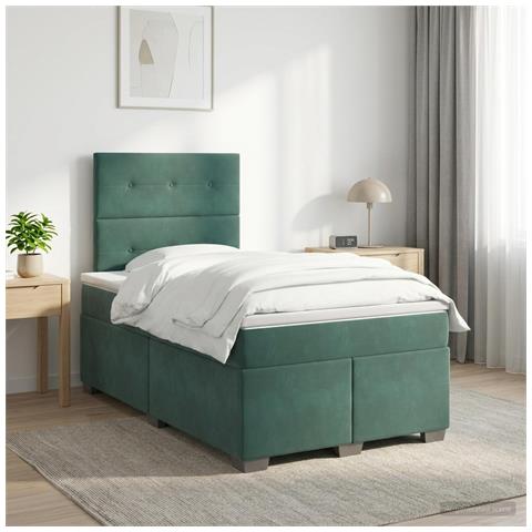 Letto box spring con materasso Verde Scuro 120 x 190 cm Velluto - Foto 2