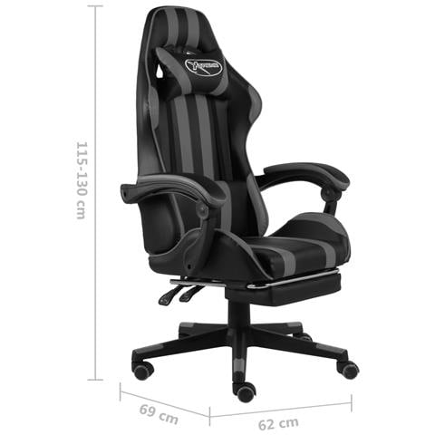 Sedia Da Gaming Con Poggiapiedi Nero E Grigio In Similpelle - Foto 6