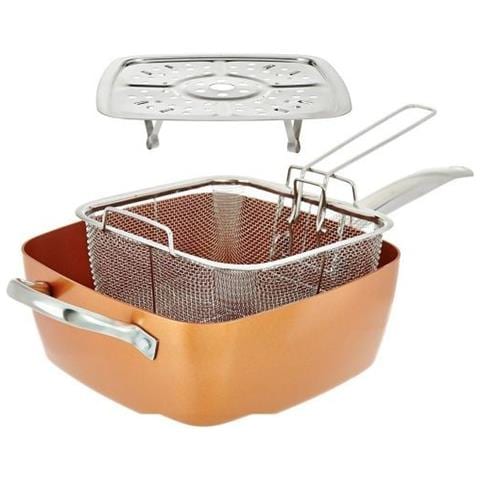 Pentola Per Friggere Con Cestello Friggitrice Casseruola Quadrata Rame Ceramica - Foto 1