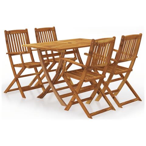 Set da Pranzo da Giardino 5 pz Pieghevole in Massello di Acacia - Foto 1