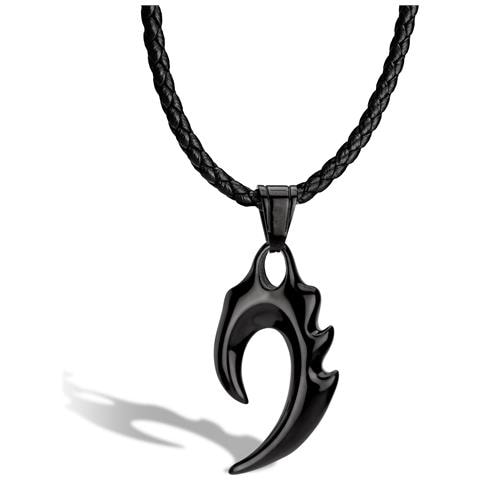 Collana da Uomo in Pelle ""Flame"" 50cm Nero - Foto 1