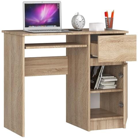 Scrivania per computer PIKSEL destro, 1 anta e 1 cassetto, 90x50x77 cm, Colore Sonoma Quercia - Foto 2