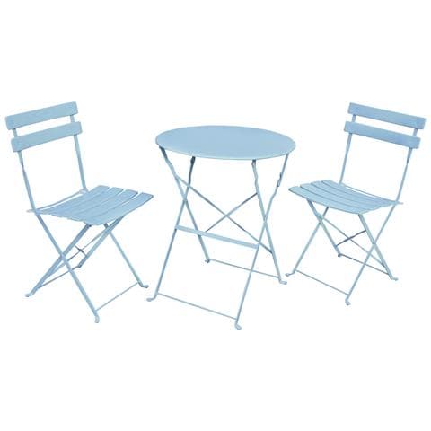 Set di Mobili da Balcone ORION Tavolo rotondo e 2 Sedie in Blu Elegante - Foto 1