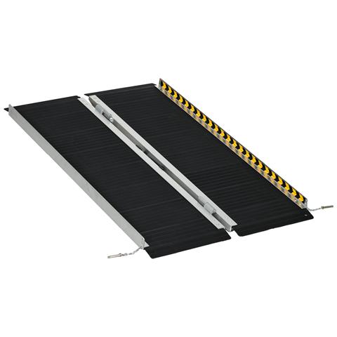 Rampa Per Sedia A Rotelle Pieghevole In Alluminio Con Deflettori E Adesivi, 122x73.6x5.1 Cm, Nero - Foto 1