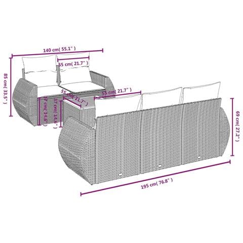 Set Divano da Giardino 6 pz con Cuscini Nero in Polyrattan - Foto 2