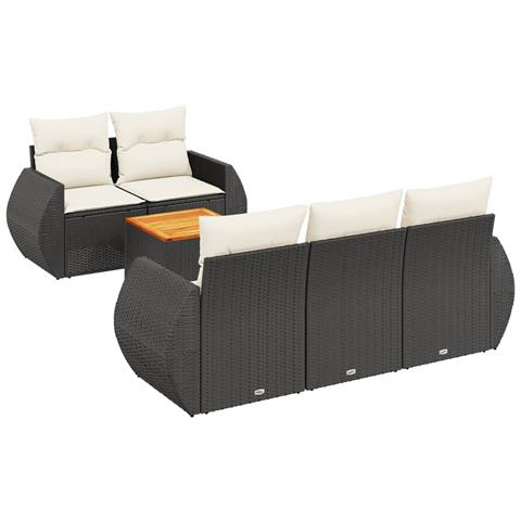 Set Divano da Giardino 6 pz con Cuscini Nero in Polyrattan - Foto 1