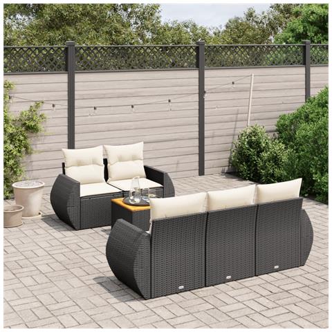 Set Divano da Giardino 6 pz con Cuscini Nero in Polyrattan - Foto 3