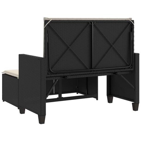 Panca da Giardino con Cuscini e Poggiapiedi Nera in Polyrattan - Foto 2