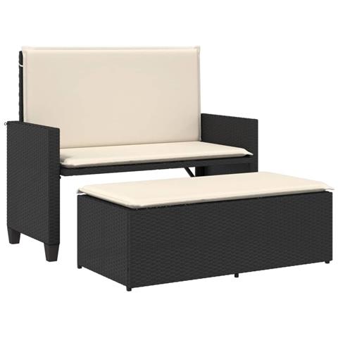 Panca da Giardino con Cuscini e Poggiapiedi Nera in Polyrattan - Foto 1