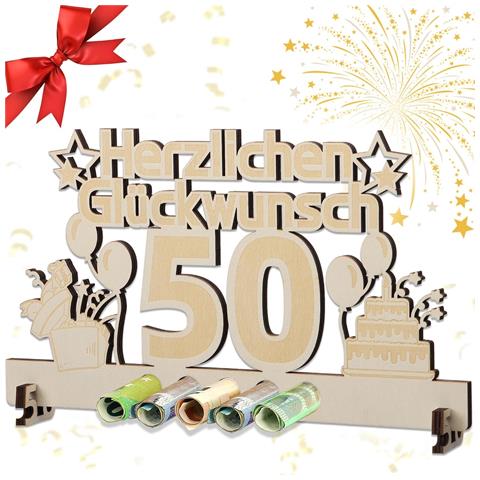 Regalo Unico In Legno Per Il 50° Compleanno Con Spazio Per Banconote 30x16.5cm - Foto 1