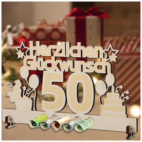 Regalo Unico In Legno Per Il 50° Compleanno Con Spazio Per Banconote 30x16.5cm - Foto 4